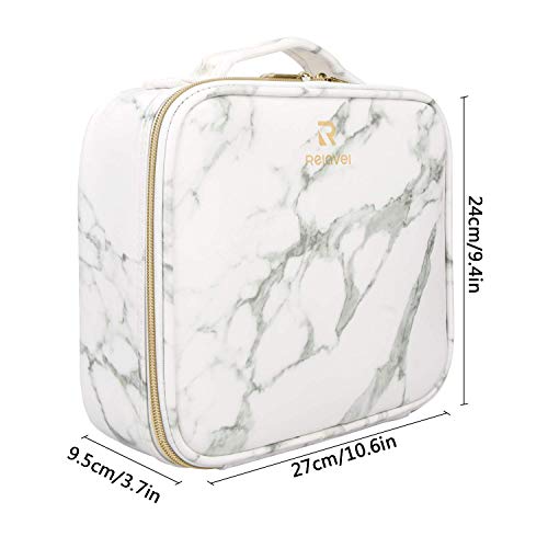 Relavel Travel Makeup Train Case Makeup Cosmetic Case Organizer Portable Artist Storage Bag With Adjustable Dividers For Cosmetics Makeup Brushes Toiletry Jewelry Digital Accessories (Marble, White) #TOP3