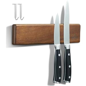 ENOKING Portacoltelli Magnetico 26 cm, Barra Magnetica per Coltelli Senza Forare, Porta Coltello Forte in Legno D’acacia con 2 Ganci