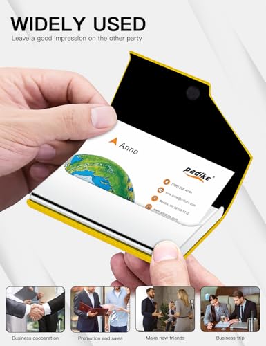 Image of Padike Business Card Holder, Upgraded Leather Business Card Case Pocket Card Holders for Men or Women, Metal Slim Name Card Holder RFID Blocking Business Card Carrier with Magnetic Closure (Y-YE)