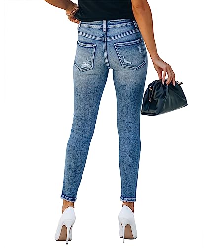 Kunmi Women's Ripped High Waisted Skinny Jeans Button Fly Distressed Stretchy Denim Pants #TOP4