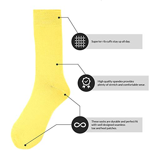 Feraricci Solid Color Polyester Socks For Men, Casual And Formal Attire Mid Rise Men’s Crew Socks - Yellow #TOP2