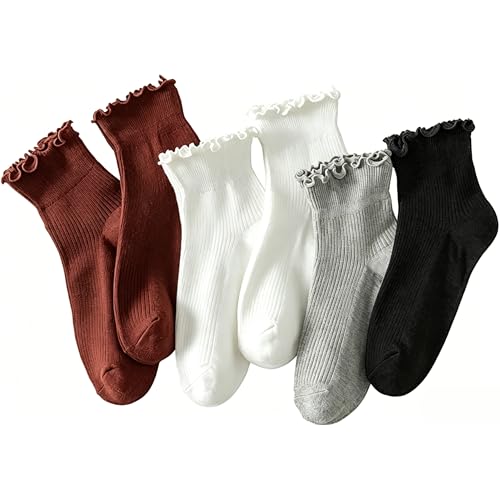 Image of Hstyle 6 Pairs of Ruffle Socks Women, Cute Ruffle Ankle Socks