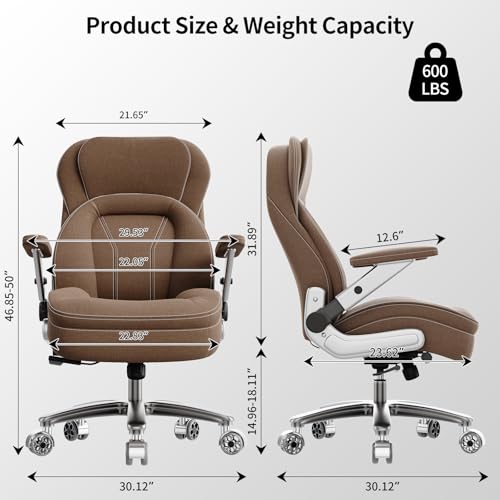Image of Big and Tall Office Chair, 600lbs Heavy Duty Desk Chair with 5D Arms, Adjustable Lumbar Support & Height, Tilt Function, Fabric High Back Ergonomic Executive Computer Chair with 3'' Casters