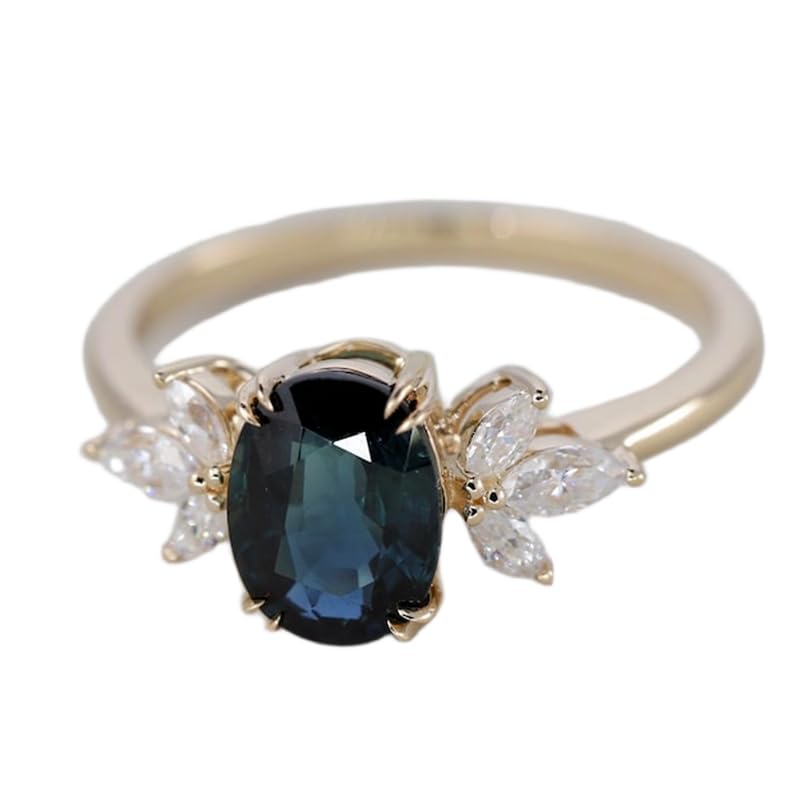 Bague saphir bleu naturel anneau argent 925 et diamants LK_DHR_0105