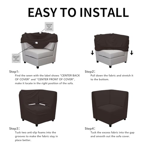 Image of Easy-Going Stretch Sectional Corner Sofa Slipcover 1-Piece Couch Sofa Cover Furniture Protector Soft with Elastic Bottom for Kids, Pet, Spandex Jacquard Fabric Chocolate