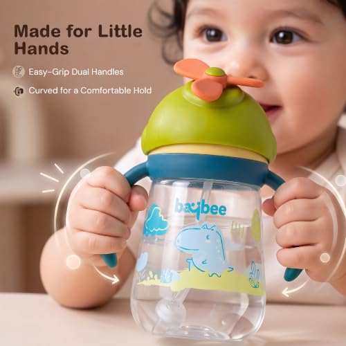 Image of Baybee Daffodil 330 ml Baby Sipper Bottle For Kids, Anti Spill Sipper Cup With Soft Silicone Straw with Handle & Rotating Fan | Sippy Cup with BPA Free & Non Toxic for Baby Toddlers 6 months+ (Yellow)
