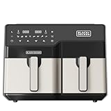 Black+Decker - Freidora de Aire doble 2500W | 9L Capacidad Total | 8 Programas Preestablecidos | Pantalla Digital Táctil | Temperatura Ajustable 80-200ºC | Tecnología Double Cooking