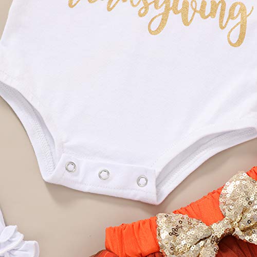 My First Thanksgiving Baby Girls Outfits Floral Ruffle Sleeve Romper+Tutu Dress+Golden Headband+Leg Warmers 4Pcs Skirt Set (Orange, 0-3 Months) #TOP5