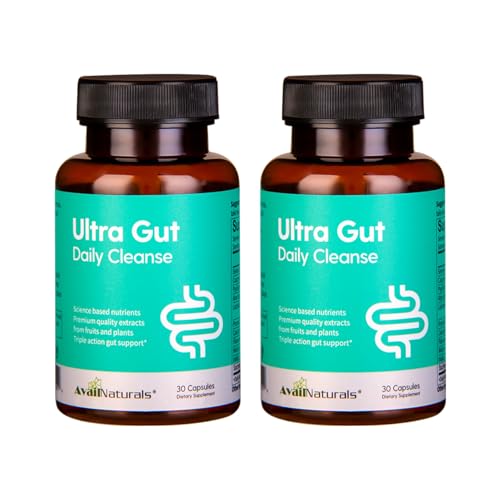 AvailNaturals Ultra Gut Daily Cleanse 15 Day Cleanse-with Senna Leaf Extract, Cassia Seed, 2.5 Billion Probiotics & Dietary Fiber,30 Capsules