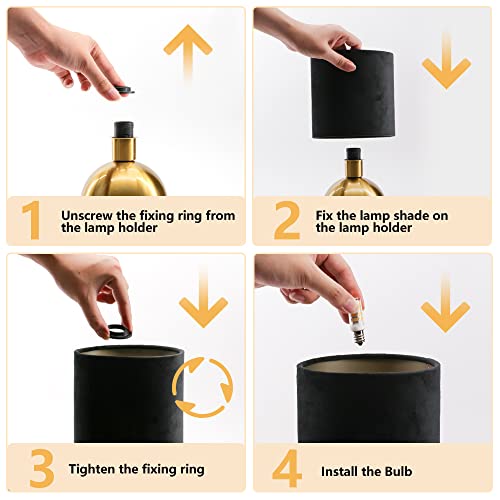 Kunjoulam Small Bedside Lamp, Mid Century Lamp With Brass Base, Nightstand Table Lamp For Bedroom, Living Room, Bookshelf, Modern Accent Lamp E12 Mini Ambient Table Lights Black Fabric Shade thumb #4