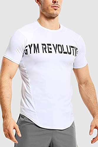 GYM REVOLUTION Men's 3 Pack Workout Gym T-Shirts Quick Dry Muscle Fit Fitness Running T Shirts Black Blue White L