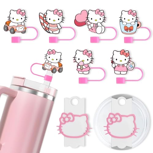 7 Pcs 0.4in Diameter Silicone Straw Covers Cute Cartoon Straw Toppers for Stanley 40 Oz Tumbler Dust-Proof Reusable Tips Lids and Cup Lid Accessories
