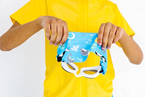 Image of Splash Place Kids Swim Goggles with Fabric Strap - OCEAN FRIENDS | Fun, Fashionable, Comfortable - Tangle-Free, Swimming Goggles for Kids, Comfy Fabric Strap Goggles