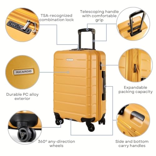 Image of Ricardo Beverly Hills Cambria Hardside Luggage | Stylish Suitcase with Wheels for Effortless Travel, Expandable and Secure TSA-Locked Packing, 20-inch Carry-On, 22x14x9 (Mango Tango, Carry-On 20-Inch)