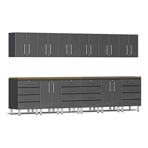 Ulti-Mate UG23142G 14-Piece Cabinet Kit with Bamboo Worktops in Graphite Grey Metallic