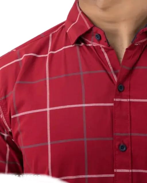 Image of Mahima Ethnic Centre's Men's Checkered Cotton Blend Long Sleeve Button Down Casual Plaid Shirt