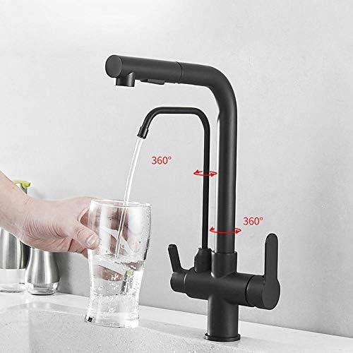 Miscelatore da Cucina 3 in 1 Nero con Uscita Acqua filtrata, Rubinetto Multifunzionale in Ottone con spruzzatore, Rubinetto sottolavello a osmosi inversa a 2 modalità