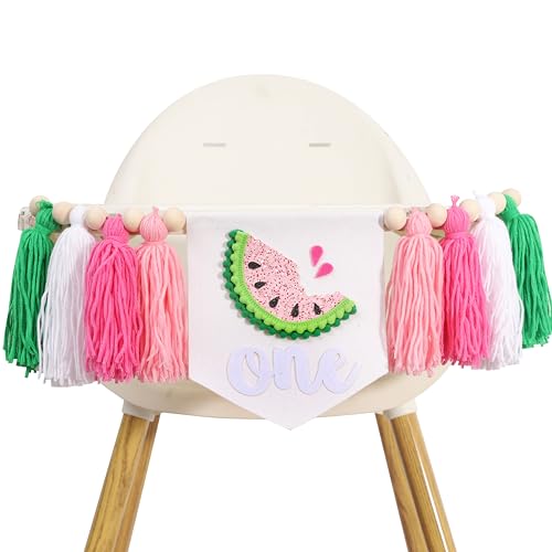 Watermelon 1St Birthday High Chair Banner - One In A Melon 1St Birthday Decorations, Summer First Bday Decor For Girls, Sweet One Highchair Banner