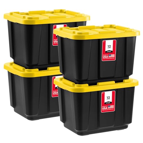 IRIS USA 4-Pack 12 Gallon Storage Bins with Lids |Made in USA| Heavy Duty Plastic Tote Containers...