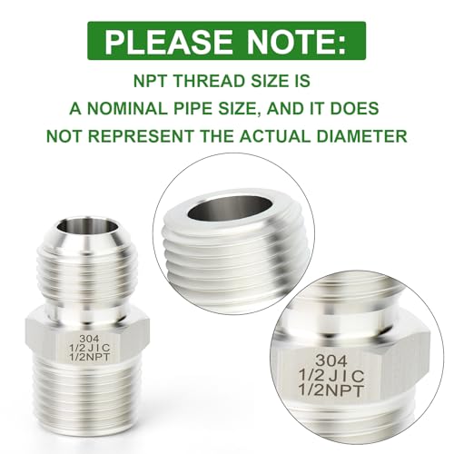 Image of TAISHER 5PCS Forging of 304 Stainless Steel JIC Flare Tube Fittings, 1 /2 inch JIC Male x 1 /2 inch NPT Male, Half Union