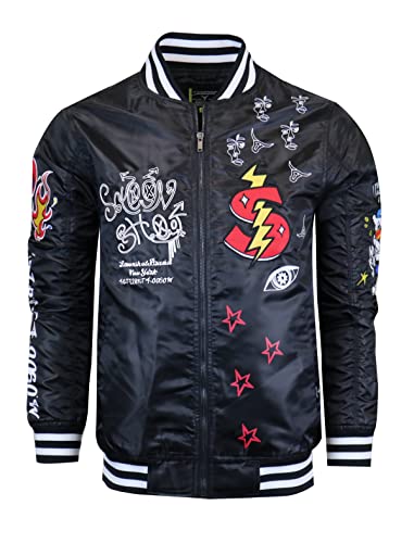 Image of SCREENSHOT Hip-Hop Urban NYC Fashion Bomber Jacket - Modern Outdoor Lightweight Streetwear Graffiti Print Zip Up Top