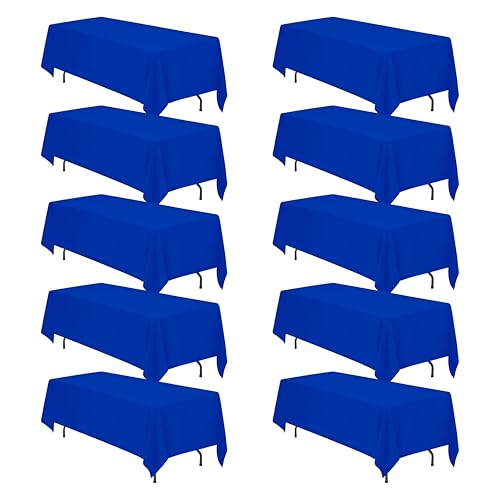 Image of BRILLMAX 10 Pack Royal Blue Tablecloths 70 x 120 Inch for 6ft & 8ft Rectangle Tables - 150 GSM Polyester Fabric, Universal Fit, Water, Stain & Wrinkle Resistant Cloth Cover for Wedding Banquet