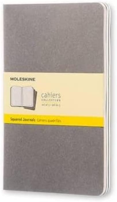 Moleskine Cahier Journal (Set of 3), Large, Squared, Pebble Grey, Soft Cover (5 x 8.25)