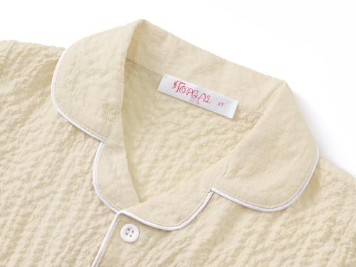 Topgal Toddler Button-Down Textured Crinkle Style Pajamas for Unisex Kids 2PC Set Short Sleeve Lovely PJS Size 2T-5T2