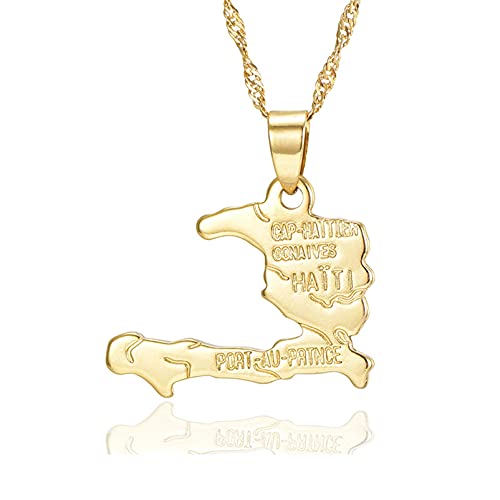 Hip Hop Plated 18K Gold Haiti Map Tag Pendant Necklace - Main Image