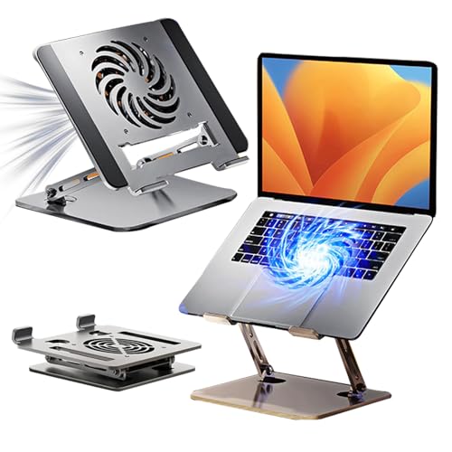 Aluminum Laptop Cooling Stand with Fan Adjustable Height Pad for 10-17 Inch