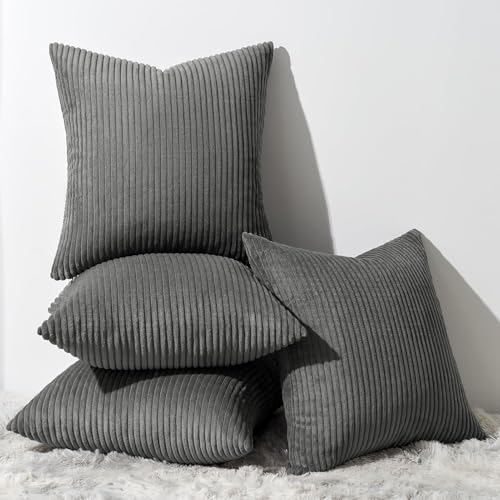 Image of Topfinel Dark Grey Throw Pillow Covers Set of 4,Soft Velvet Modern Double-Sided Designs,Decorative Cushion CasesMix and Match for Home Decor, Pillow Inserts Not Included (20x20 inch)