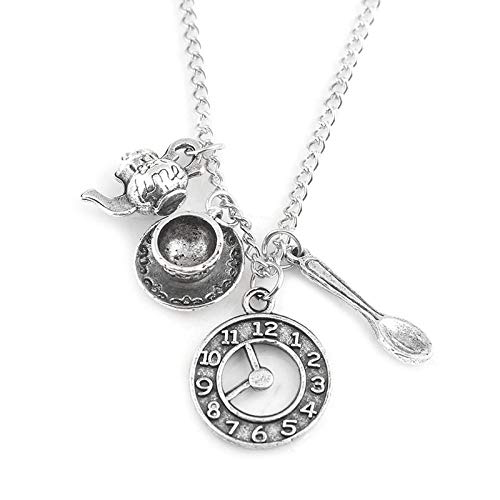 Preisvergleich Produktbild FHIKLW Löffel Teekanne Wecker Kombination Anhänger Halskette Herren Geschenk