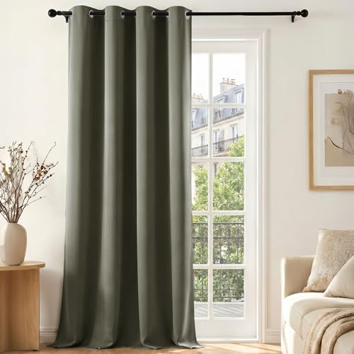 Deconovo Cortina Opaca Térmica para Salón y Dormitorio, 1 Panel Aislante Frío y Calor con Ojales, Cortina Oscurecedora Moderna para Ventanas, 140x145 cm, Gris Verdoso