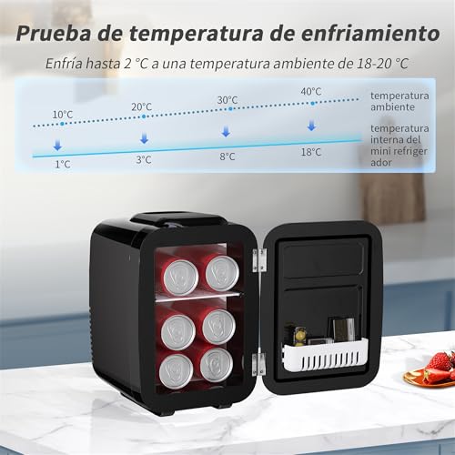 YASHE Mini Nevera, 4L Comética Pequeña Nevera para Dormitorio, CA 220V/ CC 12V para Coche, Enfriar y Calentar para Dormitorio, Portátil para Oficina, Escritorio (Negro) - imagen 4