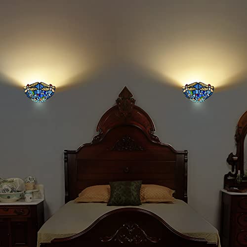 Capulina Tiffany Wall Sconces 12" Wide Stained Glass Vintage Dragonfly Style Wall Light for Hallway Stairway Bedroom - Image 4