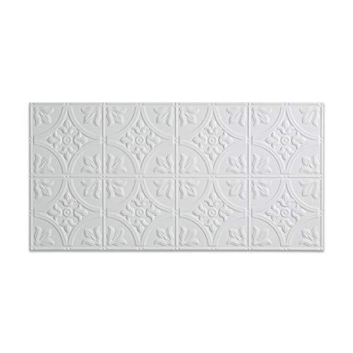 FASÄDE Traditional Style/Pattern 2 Decorative Vinyl Glue Up Ceiling Panel in Gloss White (One 2ft x 4ft Panel)