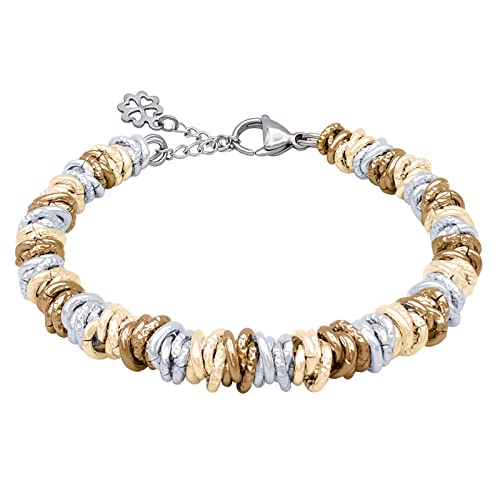 ParticolarModa Bracciale Donna regolabile quadrifoglio portafortuna nodini lucido diamantato 7 mm (Regolabile da 22 a 25 cm (x polso 19-21), Argentato/Dorato/Bronzo)
