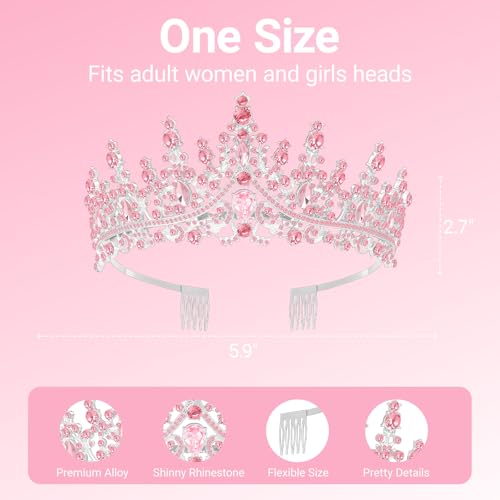 Birthday Tiara and Crown with Sash, Birthday Tiara for Women Party (Pink)