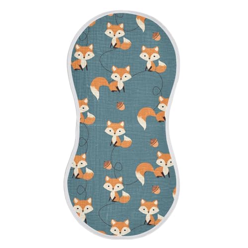 J JOYSAY Cute Foxes Teal Baby Burp Cloths for Boys Girls Large 22''x11'' Cotton Fabric Drool Cloths Extra Absorbent Soft 4 Layer Burp Cloths Pack for Girl Boy 1 Pack