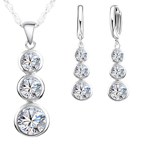 Juego de collar con diamantes de imitación transparentes y pendientes de alta finura