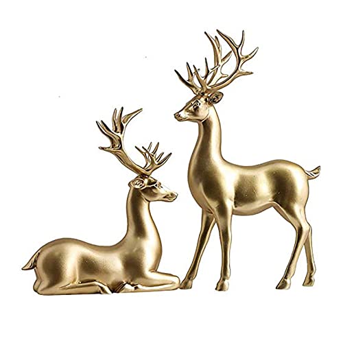 Hm&Dx Creative Couple Deer Sculptures Home Decor Collectible Figurines Wedding Gifts Office Bookself Ornaments,2Pcs Christmas Reindeer Statues Gold A Large #TOP25