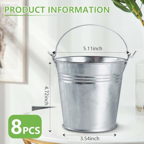 OBTANIM 8 Pack Galvanized Metal Buckets with Handle Ice Pails for Plants, Succulents, Party Favors Organizing, Rustic Home Decor or Classrooms Pencil Storage (5 x 3.5 inch) - Thumbnail 2