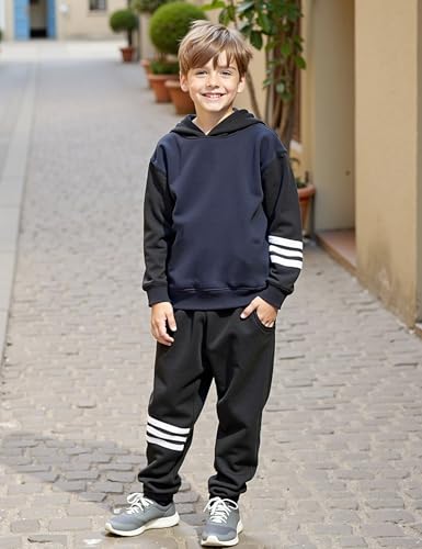Image of Toddler Boy Clothes Long Sleeve Colorblock Hoodie Sweatsuits Tops and Pants 2Pcs Winter Outfits Boys Fall Clothes