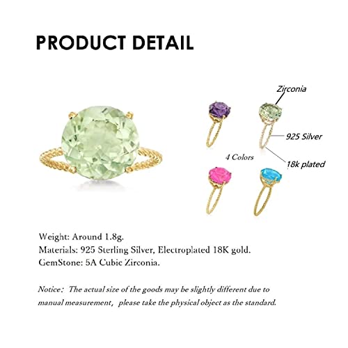 18K Gold Plated Sterling Silver Colored AAAAA Zirconia Stones Propose Engagement Ring, Simulated Green Peridot/Purple Amethyst/Pink Tourmaline/Blue Topaz Wedding Bands for Women2