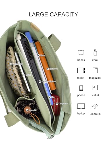 Image of TeeYee 16oz Canvas Tote Bag Casual Multi pockets Handbags Large Capacity Shopping Shoulder Bag with Pocket Bags Work Purses