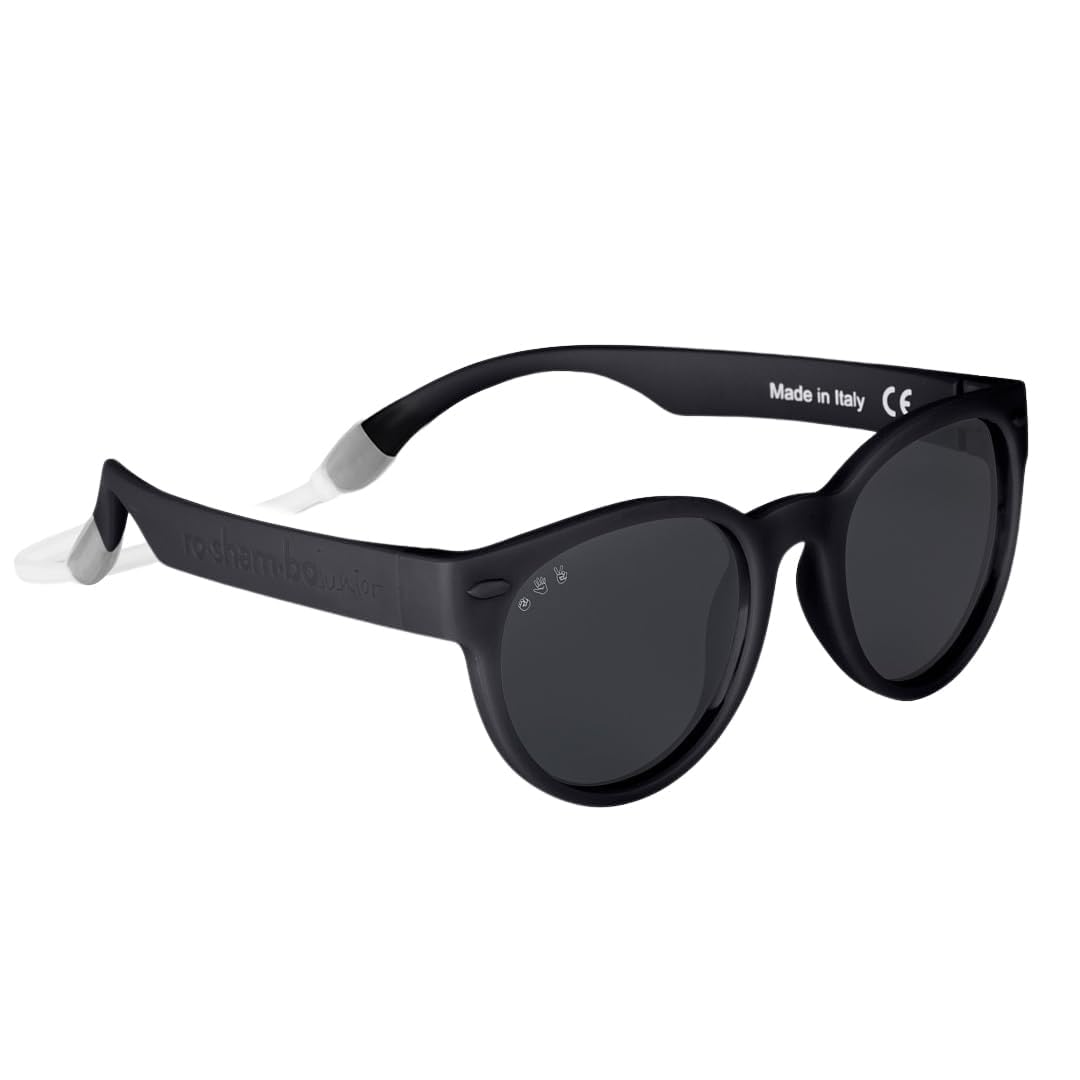 ROSHAMBO Unbreakable Baby Sunglasses - Italian Made Polarized with Strap - BPA Free Boys Girls - Round Shades
