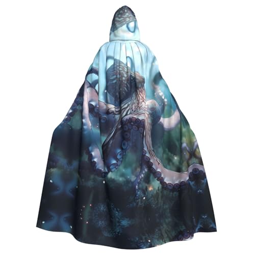 Manteau à capuche géant unisexe : longue cape de fête motif pieuvre