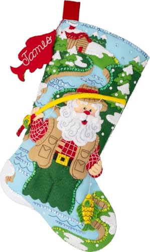 Image of Bucilla, Felt Applique 18 inch Stocking Making Kit, Fly Fishing Santa, Perfect for DIY Arts and Crafts