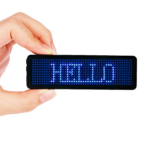 Scrolling Name Tag MECO LED Moving Message Sign Business Card Label Rechargeable ID Badge EZ Programming Display Dimmable Micro-USB Screen 48x12 Pixels Magnet & Pin Free Drive - Blue