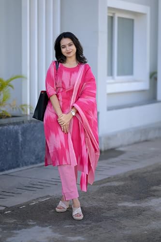 Image of ANNI DESIGNER Women Cotton Blend Kurta with Pant & Dupatta
